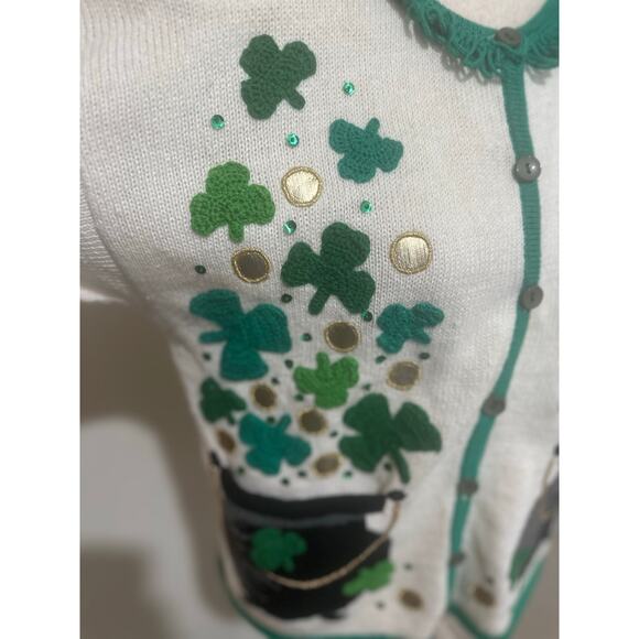 Vintage Phillip Jane Gordon Saint Patrick’s Day Holiday Sweater Shamrocks Size S - Picture 5 of 11